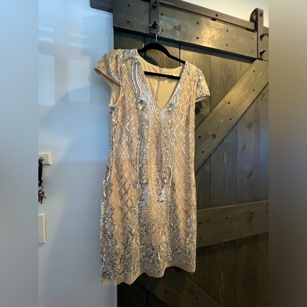 Just Me Cream and Silver Embellished Mini Dress